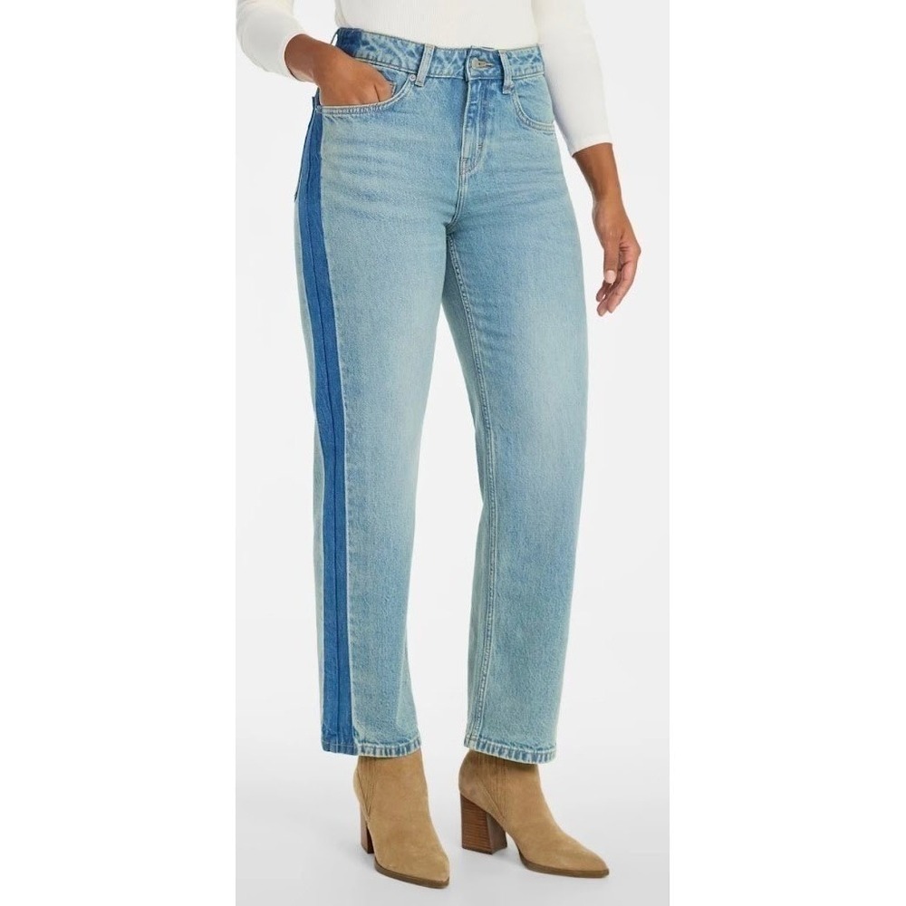 Time and Tru Womens High Rise Tuxedo Jeans Relaxed Straight Leg Blue Size 6 NWT